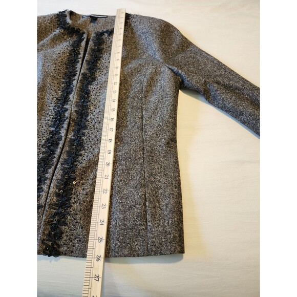 Ellen Tracy Wool Tweed Jacket Brown Black Ribbon Detail Sz 12 - Picture 8 of 12